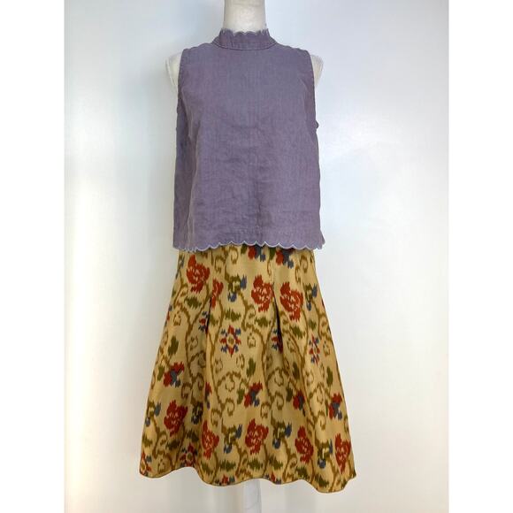 J. Jill Silk Ikat Printed Aline Skirt Knee Length Mini Tan Floral - Picture 6 of 6